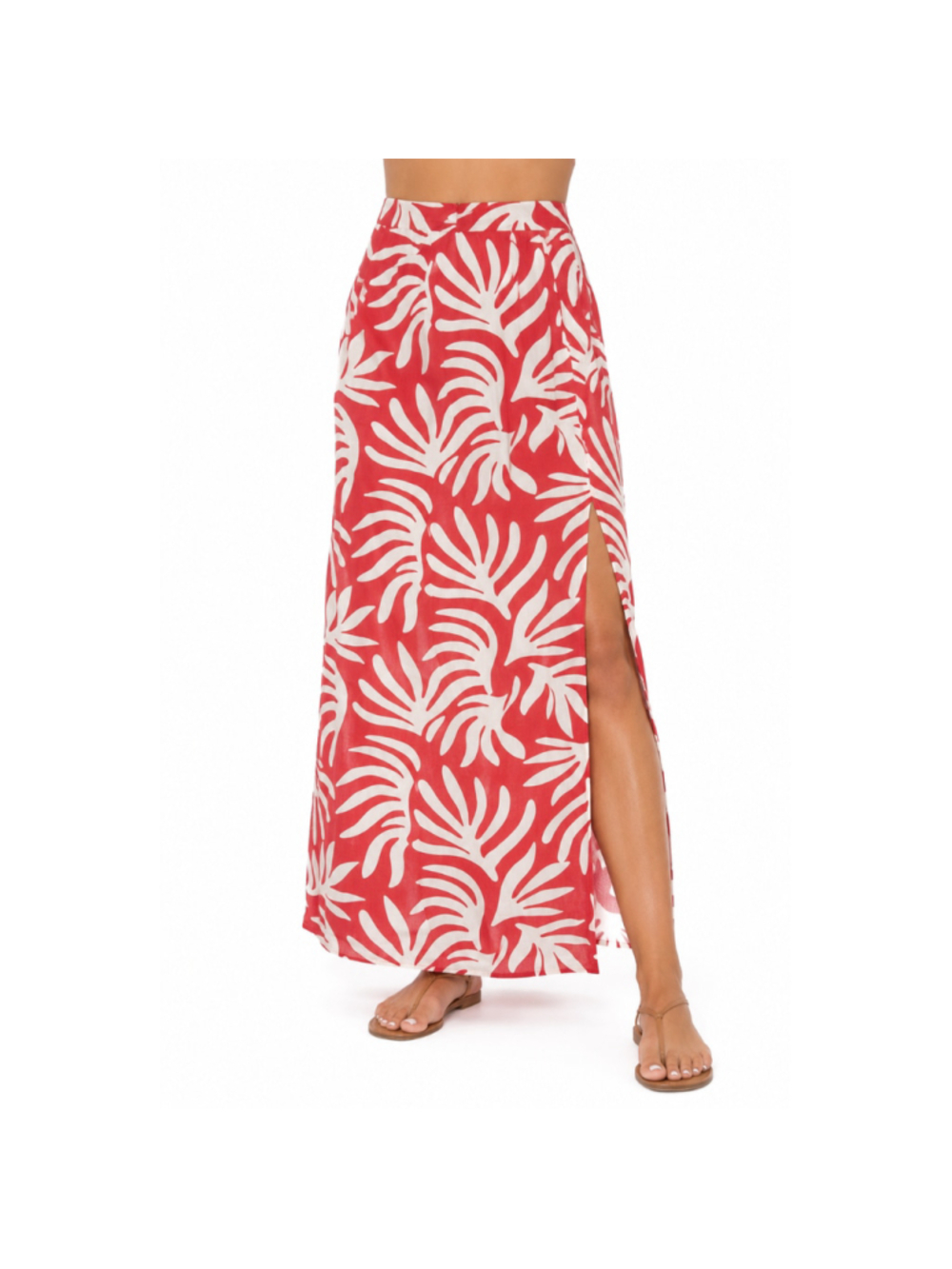 Women's A New Day Tropical Print Maxi Skirt – Red Rust & White – Size XS – NWT